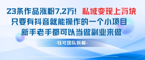 抖音私域项目23条作品涨粉7.2W，私域变现1W-玩备项目资源网