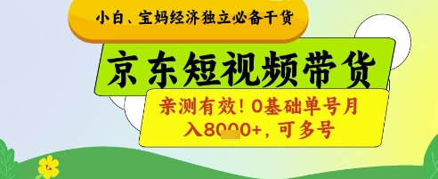 小白宝妈经济独立必备干货，京东短视频带货，亲测有效!0基础单号月入8k+，可多号【揭秘】-玩备项目资源网