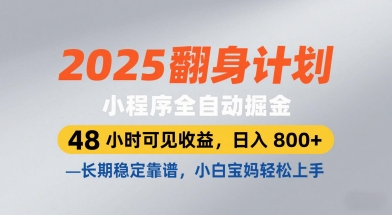 2025翻身计划，小程序全自动掘金，48小时可见收益，日入8张+，长期稳定靠谱，小白宝妈轻松上手【揭秘】-玩备项目资源网