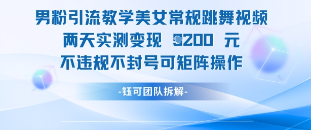 男粉引流教学美女常规跳舞视频两天实测变现1k+，不违规不封号可矩阵操作-玩备项目资源网