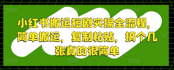 小红书搬运短剧实操全流程，简单搬运，复制粘贴，搞个几张真的很简单-玩备项目资源网