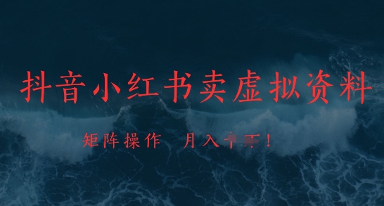 抖音小红书卖虚拟资料，市场需求一直存在，矩阵操作，月入1w+-玩备项目资源网
