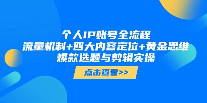 个人IP账号全流程：流量机制+四大内容定位+黄金思维, 爆款选题与剪辑实操-玩备项目资源网