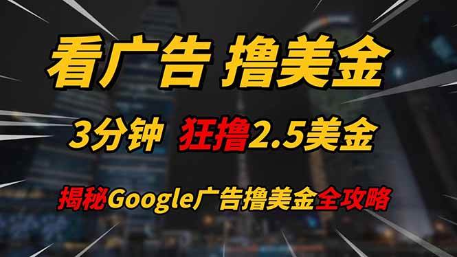 （14701期）看广告，撸美金！！3分钟赚2.5美金！！日入200美金不是梦！揭秘Google…-玩备项目资源网