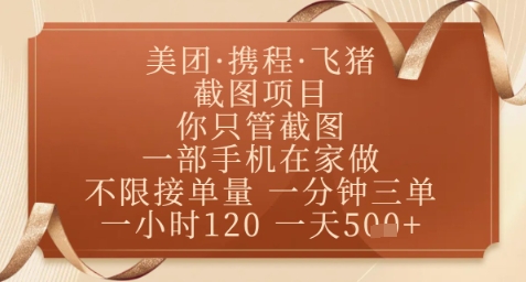 飞猪美团截图项目，你只管截图，一部手机在家做，正规平台无套路，一天5张+【揭秘】-玩备项目资源网