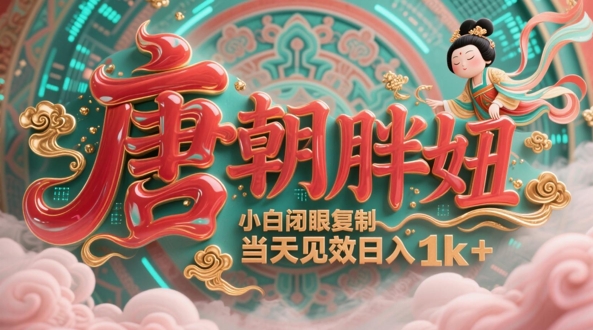 用AI克隆“唐朝胖妞”日更3条，平台疯狂推流，小白闭眼复制，当天见效，日入1k+-玩备项目资源网