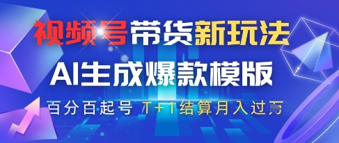 视频号带货新玩法，AI生成，百分百原创爆款模版，百分百起号，高佣商品T+1结算月入过W【揭秘】-玩备项目资源网