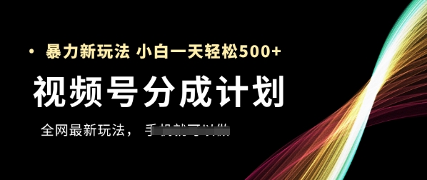 视频号分成计划，全网最暴力玩法，新手一天也能轻松5张+-玩备项目资源网