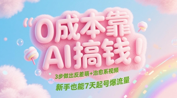 0成本靠AI搞钱！3步做出反差萌+治愈系视频，新手也能7天起号爆流量-玩备项目资源网
