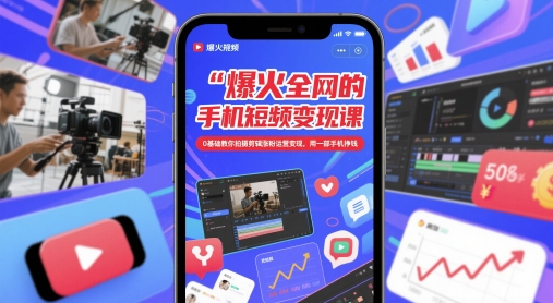 爆火全网的手机短视频变现课，0基础教你拍摄剪辑涨粉运营变现，用一部手机挣钱-玩备项目资源网