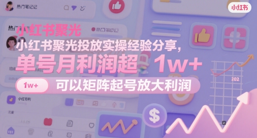 小红书聚光投放实操经验分享，单号月利润超1w+，可以矩阵起号放大利润-玩备项目资源网