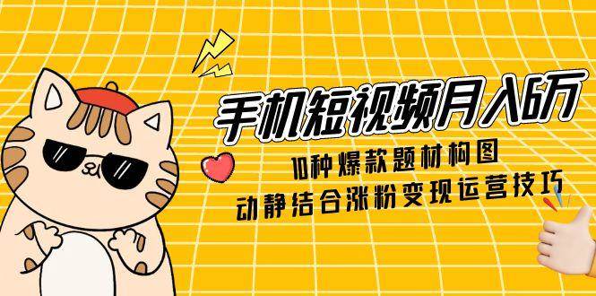 （14791期）手机短视频月入6万，10种爆款题材构图，动静结合涨粉变现运营技巧-玩备项目资源网