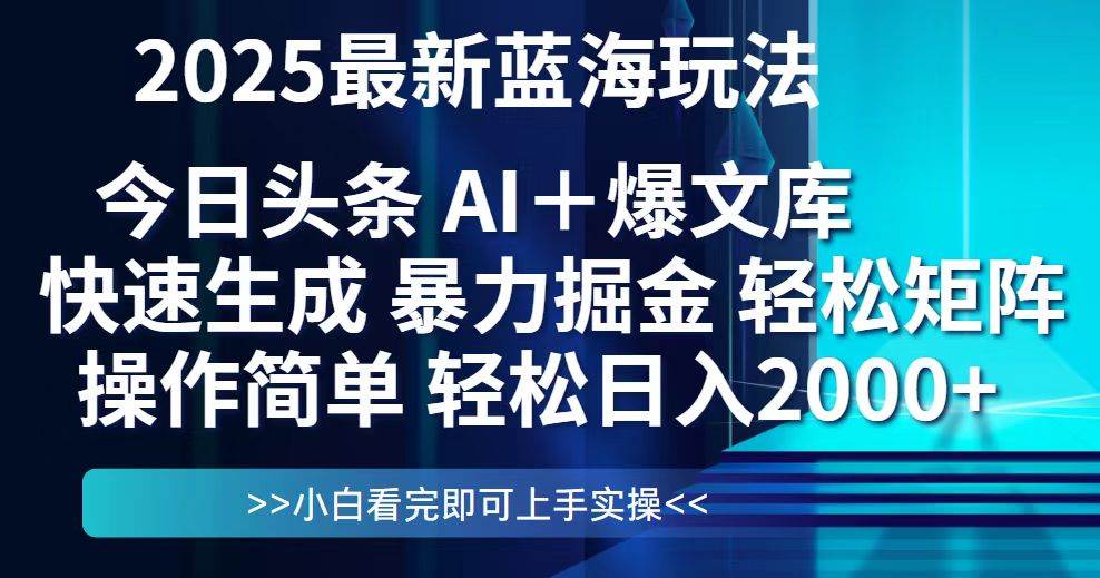（14805期）今日头条2025最新蓝海玩法，思路简单，复制粘贴，轻松实现矩阵日入2000+-玩备项目资源网