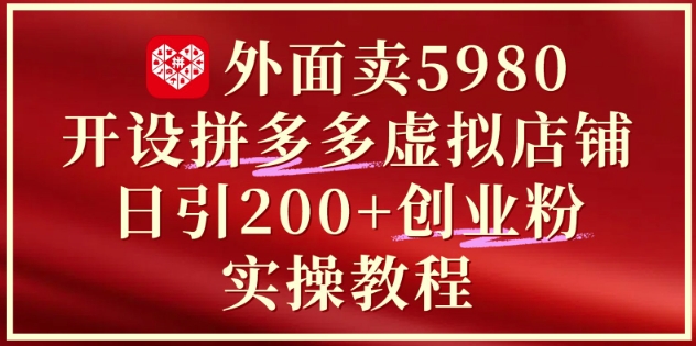 外面卖5980开设拼多多虚拟店铺：单日引流200+创业付费粉实战教程-玩备项目资源网