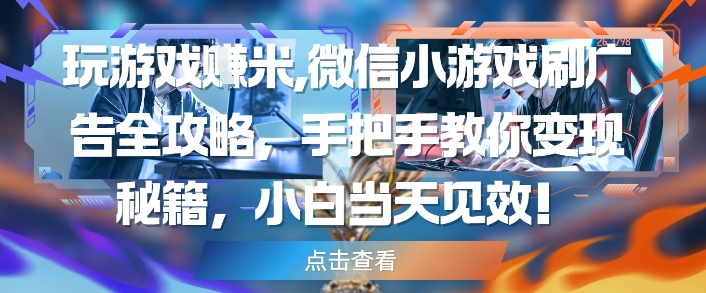 玩游戏挣米，微信小游戏刷广告全攻略，手把手教你变现秘籍，小白当天见效-玩备项目资源网