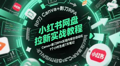 小红书网盘拉新实战教程，Canva+影刀RPA实现内容全自动化，1个小时生成7天笔记-玩备项目资源网
