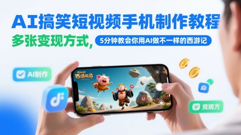 AI搞笑短视频手机制作教程，多张变现方式，5分钟教会你用AI做不一样的西游记-玩备项目资源网