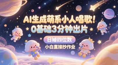 AI生成萌系小人唱歌，0基础3分钟出片，28个作品涨粉8.9W，单条最高19W赞，日入四位数，小白直接抄作业-玩备项目资源网