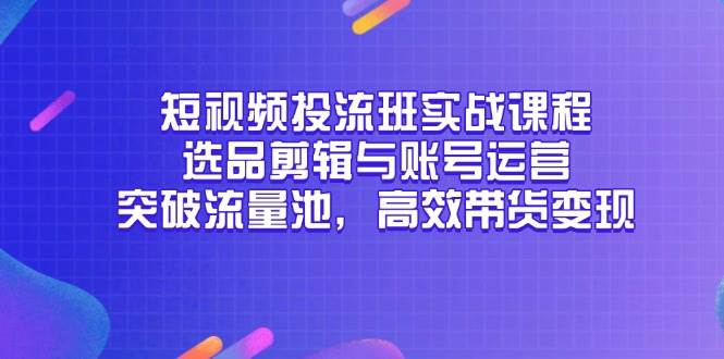 （14868期）短视频投流班实战课程，选品剪辑与账号运营，突破流量池，高效带货变现-玩备项目资源网