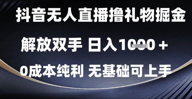 抖音无人直播撸礼物掘金，解放双手，日入1k，0成本纯利，无基础可上手【揭秘】-玩备项目资源网