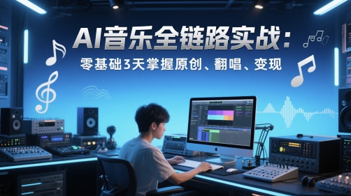 AI音乐全链路实战变现课：零基础3天掌握原创、翻唱、变现-玩备项目资源网