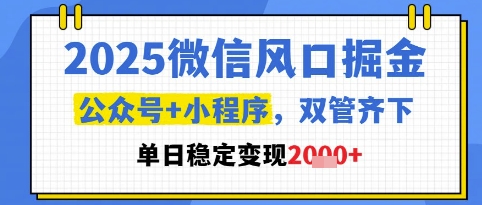 2025微信风口掘金，公众号+小程序双管齐下，单日稳定变现1k+【揭秘】-玩备项目资源网