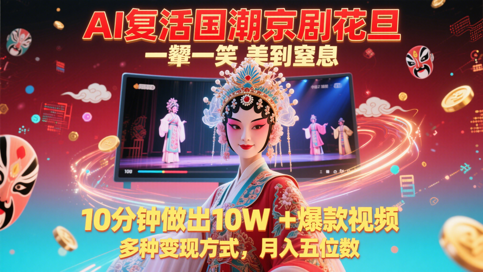 AI复活国潮京剧花旦，一颦一笑美到窒息，10分钟做出10W+爆款视频，多种变现方式，…-玩备项目资源网