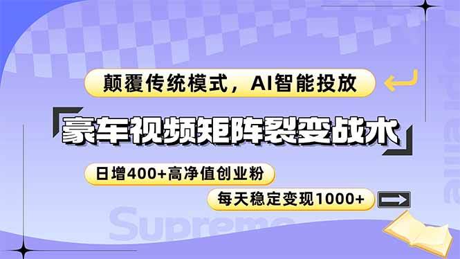 （14903期）豪车视频矩阵裂变战术，颠覆传统模式，AI智能投放，日增400+高净值创业…-玩备项目资源网