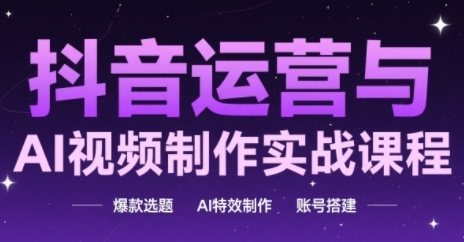 抖音运营与AI视频制作实战课程，爆款选题-AI特效制作-账号搭建-玩备项目资源网