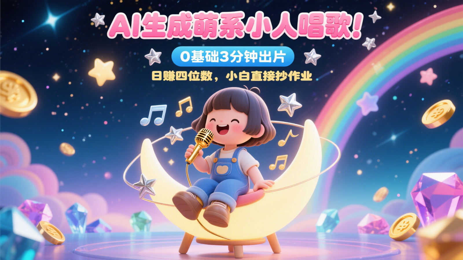 AI生成萌系小人唱歌！0基础3分钟出片，28个作品涨粉9万，日赚四位数，小白直接抄作业-玩备项目资源网