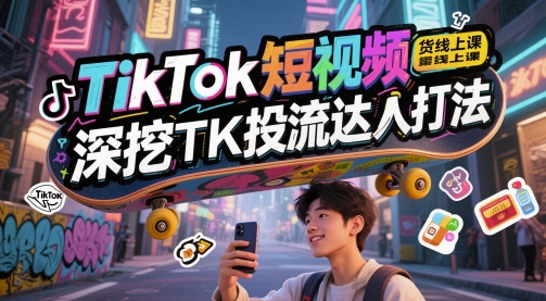 TikTok短视频带货线上课，深挖TK投流达人打法-玩备项目资源网