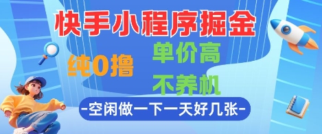 快手小程序掘金，纯0撸，单价高不养机 利用空闲时间做一做，一天好几张【揭秘】-玩备项目资源网