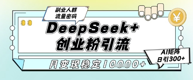 DeepSeek+创业粉精准引流，全新分享课4.0玩法，AI矩阵日引300+，多种变现方式，稳定月入1W-玩备项目资源网