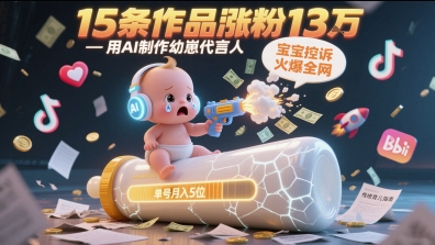 用AI制作幼崽代言人，宝宝的控诉火爆全网，15条作品涨粉13W，单号月入5位数实操教程-玩备项目资源网