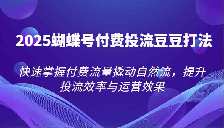 2025蝴蝶号付费投流豆豆打法，快速掌握付费流量撬动自然流，提升投流效率与运营效果-玩备项目资源网