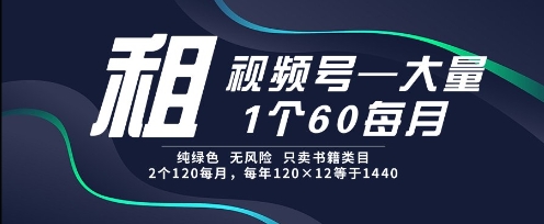 租视频号，一个60每月，2个120.纯绿色、无风险，常年租【揭秘】-玩备项目资源网