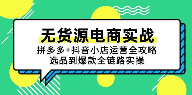 （15006期）无货源电商实战：拼多多+抖音小店运营全攻略，选品到爆款全链路实操-玩备项目资源网