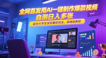 全网首发用AI一键制作爆款视频，自测日入多张，适合大学生宝妈兼职创业，保姆级教程-玩备项目资源网