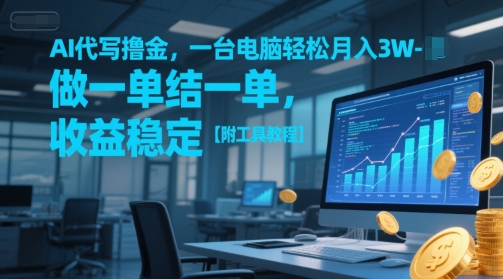 AI代写撸金，一台电脑轻松月入1-3W，做一单结一单，收益稳定【附工具教程】-玩备项目资源网