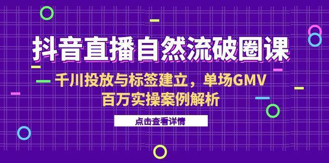 （15136期）抖音直播自然流破圈课-6月，千川投放与标签建立，单场GMV百万实操案例解析-玩备项目资源网