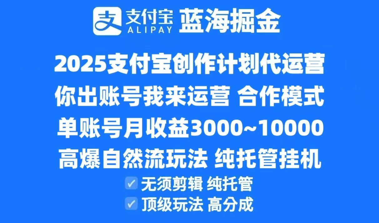 2025支付宝创作分成计划代运营，高爆自然流玩法，纯挂机高分成，合作共赢模式！-玩备项目资源网