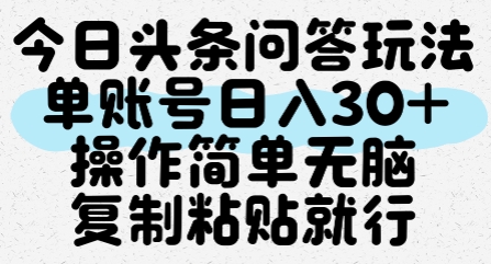 今日头条问答玩法，单账号日入30+，操作简单无脑复制粘贴就行-玩备项目资源网
