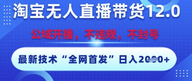 淘宝无人直播带货12.0，最新技术，不封号，不违规，操作简单，开播爆单，日入多张【揭秘】-玩备项目资源网