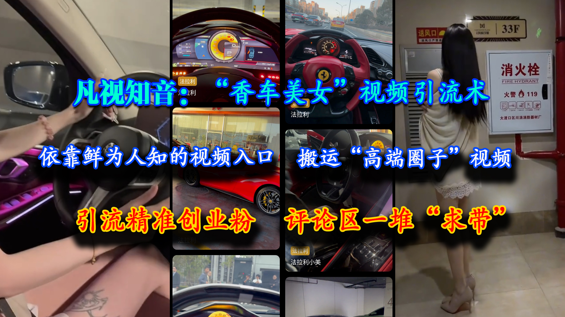 （15199期）凡视知音：“香车美女”视频引流术，依靠鲜为人知的视频入口，搬运“高端圈子”视频，引流精准创业粉，评论区一堆“求带”-玩备项目资源网
