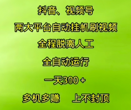抖音视频号两大平台自动运行，全程脱离人工，自动获取收益，一天3张+，多机多挣，上不封顶【揭秘】-玩备项目资源网
