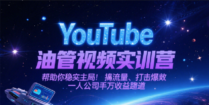 YouTube油管视频实训营，帮助你稳入局、搞流量、打爆款，一人公司千万收益赛道-玩备项目资源网