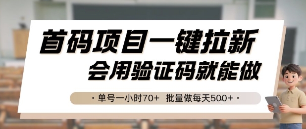 首码项目一键拉新，会用验证码就能做 单号一小时70+，批量做每天5张【揭秘】-玩备项目资源网