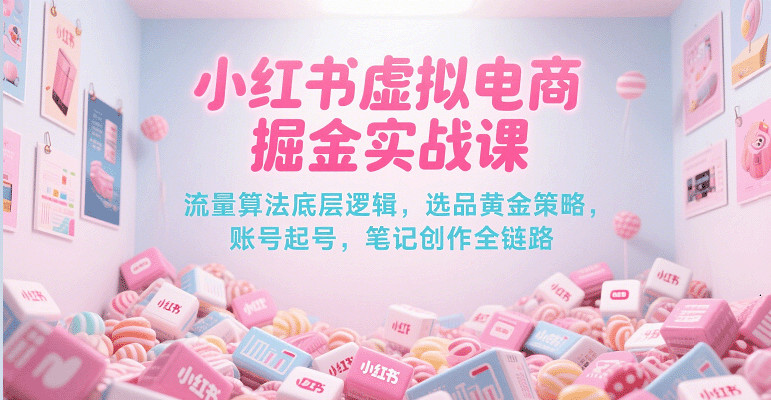 小红书虚拟电商掘金实战课，流量算法底层逻辑，选品黄金策略， 起号，笔记创作全链路-玩备项目资源网
