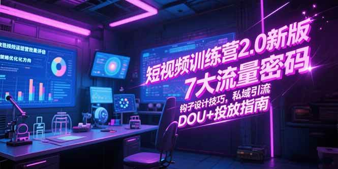 （15255期）短视频训练营2.0新版，7大流量密码/钩子设计技巧/私域引流/DOU+投放指南-玩备项目资源网
