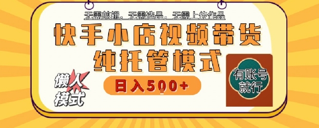 快手小店托管代运营，无需剪辑，无需选品，无需上传作品，全程无需操作，轻松月入5k+【揭秘】-玩备项目资源网